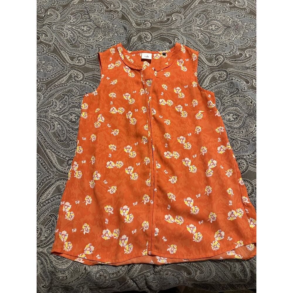 CAbi Vital Wildflower Orange Floral Blouse Sleeveless Polyester Womens XS